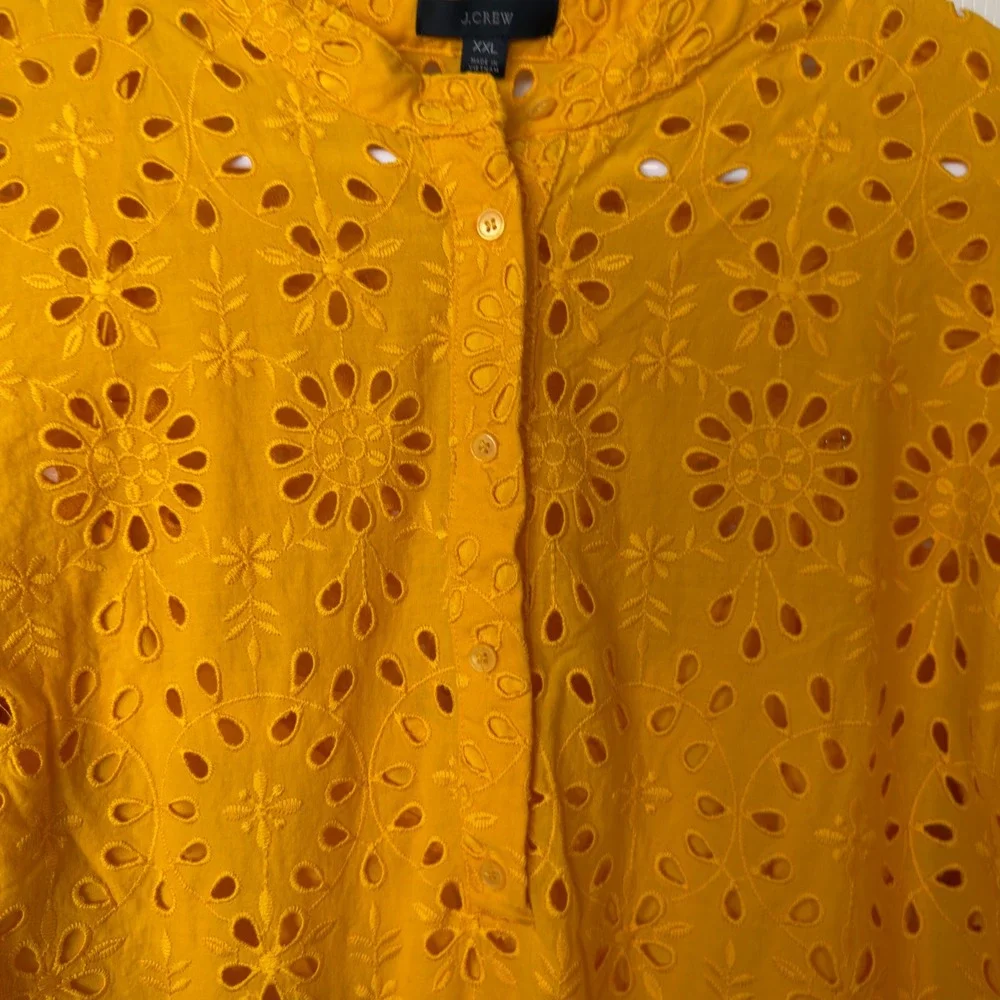 J. Crew Puff Sleeve Eyelet Popover Top Size XXL Snap In Cami Insert Yellow